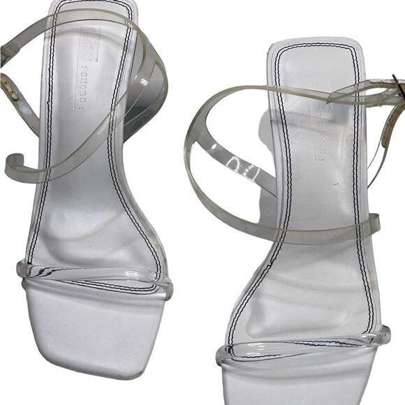 ASOS Design White Square Toe Stilleto Heel Invisible Strap Shoes ,Chrome heels - Picture 2 of 13